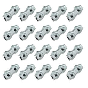 TAODAN 20PCS 34x11mm 304 Stainless Steel M3 Double Bolt Wire Rope Clamp Silver Wire Rope Cable Clamp for Tent Rope and Fabric Rope and Railing Cable Tensioning