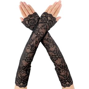 Women's Long Lace Fingerless Gloves Elbow Length Floral Lace Gloves Long Lace Floral Gloves for Wedding Tea Party