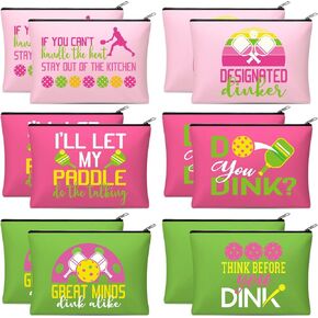 Paterr 12 Pieces Dink Ball Makeup Bags Ball Sports Cosmetic Bag Funny Travel Organizer Zipper Pouch Dink Ball Lovers Gifts Christmas Gifts for Women Girls