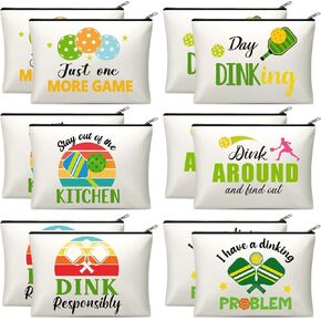 Paterr 12 Pieces Dink Ball Makeup Bags Ball Sports Cosmetic Bag Funny Travel Organizer Zipper Pouch Dink Ball Lovers Gifts Christmas Gifts for Women Girls
