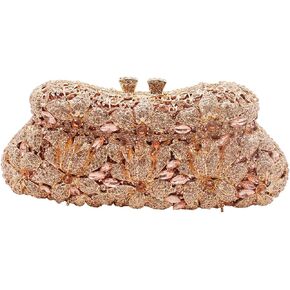 DJBM Vintage Women Floral Rhinestone Crystal Purse Rose Evening Clutch Diamond Evening Bags for Party Wedding Cocktail Prom