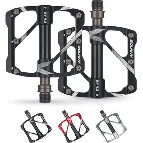 BOLANY Mountain Bike Pedals, 3 Sealed Bearings CNC Aluminum Alloy MTB Pedals with 12 Anti-Skid Pins Bicycle Flat Pedals, 9/16" Lightweight Platform for Road Mountain BMX Bike