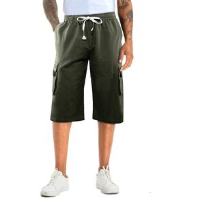 APTRO Men's Long Cargo Shorts 14" Elastic Waistband Casual Cotton Shorts Work Shorts Mid Calf Shorts