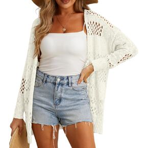 GRECERELLE Womens 2024 Summer Crochet Cardigan Sweaters Long Sleeve Boho Oversized Open Front Outwear