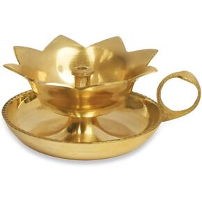 RUDRA CENTRE Brass Flower Aarti Diya with Holder