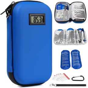 Insulated 24h Insulin Cooler Travel Case with Temp Display, Protective Medication Cooler Travel Case with TSA Approved 2 Ice Packs, Diabetic Insulin Pen Cooler Travel Case, Insulin Cooler Bag, Pink