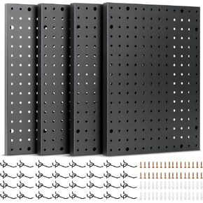 Heavy Duty 4-Panel Pegboard Wall Organizer With 32 Peg Hooks - 4 Black Metal Pegboard Panels for Shops or Warehouse - Garage Wall Organizer & Tool Wall Organizer – Modular Peg Board Wall Organizer Kit