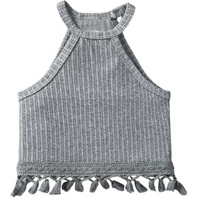 BEAUDRM Girl's Boho Crochet Lace Trim Tank Tops Sleeveless Casual Fringe Regular Fit Halter Top