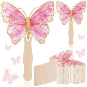 36 Pcs Butterfly Handheld Fans Bulk Butterfly Party Favors for Baby Shower Pink Paper Handheld Fans with Wooden Handle for Girl Birthday Gifts Goodie Bag Filler Fairy Party Favors