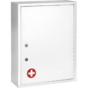 AdirMed Locking Medicine Cabinet Wall Mounted First Aid Cabinet with Lock, Lockable Wall Medicine Cabinet with Dual Lock and Dual Keys, 21" H x 16" W x 6" D, White