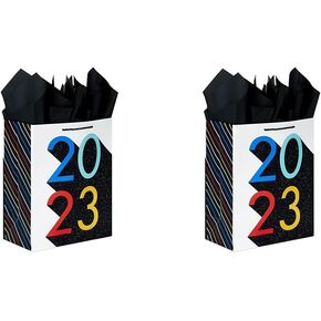 Hallmark 13" Large Graduation Gift Bag with Tissue Paper (2023 Rainbow with Black Glitter) for High School, College, Kindergarten, 8th Grade and More