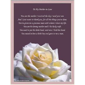 Mother-in-Law Gift with Thank You for My Husband Poem. Rose Photo, 8x10 Double Matted. Gift for Mother-in-law for Wedding, Christmas or Birthday Gifts