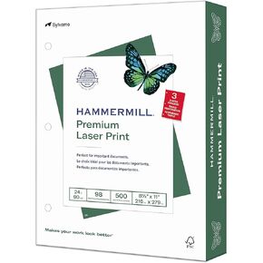 ورق طابعة Hammermill، طباعة ليزر ممتازة 24 رطل، 8.5 × 11-5 رزمة (2500 ورقة) - 98 ساطع، صنع في الولايات المتحدة الأمريكية، 104640C