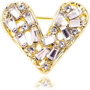 White Crystal Heat Shape Brooches Pins Dainty Rhinestone Love Heart Brooches Women Girls Valentine's Day Gift