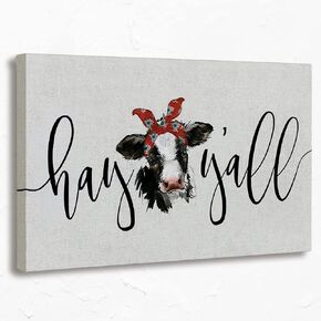 Cow Decor, Cow Pictures Wall Decor For Bedroom Bathroom Farmhouse, Hay Girl Hay Cow Paintings, Cow Canvas Wall Art Prints 11 x 14 Inches Wood Texture