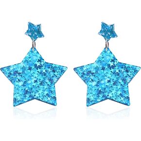 Acrylic Funny Shiny Glitter Sparkly Blue Star Shape Stud Earrings Festival of Lights Dangle Drop Earrings for Women Girls Christmas