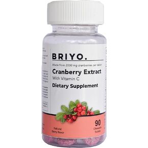 Briyo Cranberry Concentrate Chewable Tablets (Equivalent to 2000 Mg Cranberry Fruit) Natural Berry Flavor 90 Tablets