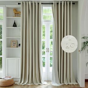 Blackout Linen Curtains, Thick Linen Blackout Curtains for Living Room, Thermal Insulated Textured Linen Curtains for Bedroom, Blackout Drapes with Grommet 2 Panels, W52×L72, Beige