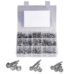 450PCS Self Tapping Screws for Metal, Stainless Steel Screws #8#10 Self Drilling Screws Assortment Set, Round Head #8x1/2'' to 2'', Hex Head #8x1/2'' to 1-1/2", #10x1/2'' to #10x1-1/4"