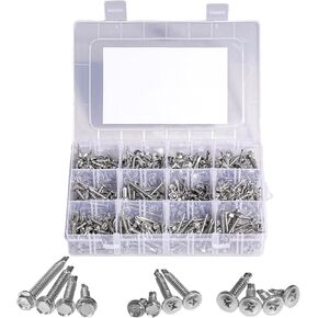 450PCS Self Tapping Screws for Metal, Stainless Steel Screws #8#10 Self Drilling Screws Assortment Set, Round Head #8x1/2'' to 2'', Hex Head #8x1/2'' to 1-1/2", #10x1/2'' to #10x1-1/4" in Kuwait
