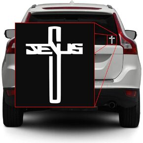 Jesus Cross Christian [Pick Any Color] Vinyl Transfer Sticker Decal for Laptop/Car/Truck/Window/Bumper (3in x 2.2in, White)