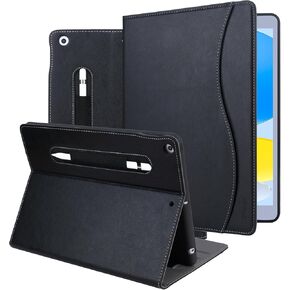 HFcoupe 10.2 inch 7th / 8th / 9th Gen iPad Case 2021/2020/ 2019, Multiple Angles Viewing Protective Folio with Pencil Holder and Pocket, Auto Sleep/Wake Stitch Cover for iPad 9 8 7, Black