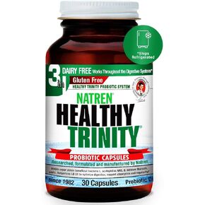 Natren Healthy Trinity Probiotics Supplement - 30 Dairy and Gluten Free Gel Capsules - Improve Gut and Digestive Health, 30 Billion CFU - Lactobacillus Acidophilus, Bifidobacterium, Bulgaricus