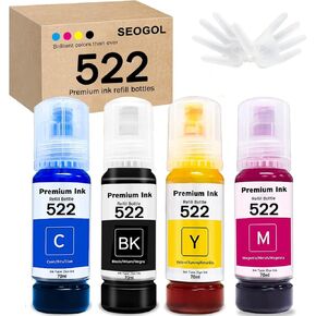Compatible Epson 502 T502 Refill Ink Bottles Replacement for Ecotank ET-2750 ET-3750 ET-4750 ET-2760 ET-3760 ET-4760 ET-2700 ET-3700 ET-3710 ET-15000 ST-2000 ST-3000 ST-4000 - 4 Pack