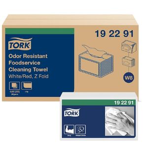 Tork Foodservice Cleaning Towel White and Red W8, Z-Fold, 4 x 50 Sheets, 192291