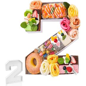 Cardboard Numbers for Charcuterie, 10.2" Number Boxes for Charcuterie, Strawberries Treats Number Cupcake Holder, Paper Mache Number Shaped Serving Trays (Number, 2)