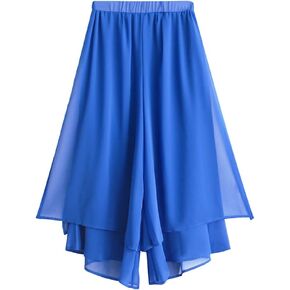 Angcoco Women's Loose Fit Double Layered Side Slit Chiffon Pants for Dance Training