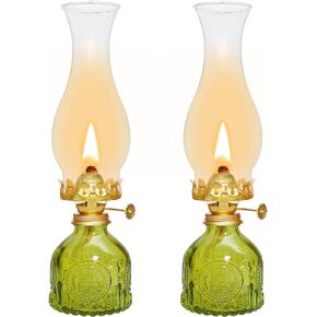 Glass Oil Lamp 2Pack, Oil Lamps for Indoor Use - 11"x3" Purple Antique Kerosene Lamp, Outdoor Oil Lamp, Beautifully Carved Vintage Oil Lamp for Home Decor, Tabletop, Emergency Lighting & Props