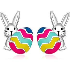Dreuyet Easter Bunny Earrings Cute Animal Funny Rabbit Earrings 925 Sterling Silver Rabbit Carrot Stud Earrings for Women Girls Kids Gifts Hypoallergenic Jewelry