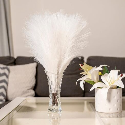 Artificial 17 Inch White Pampas Grass Bouquet - Faux Pampas Grass White for Centerpiece Table Decor - Ideal Vase Filler for Boho Chic Home, Wedding Decorations & Mother's Day in Kuwait