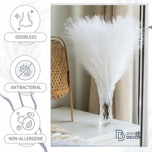 Artificial 17 Inch White Pampas Grass Bouquet - Faux Pampas Grass White for Centerpiece Table Decor - Ideal Vase Filler for Boho Chic Home, Wedding Decorations & Mother's Day in Kuwait