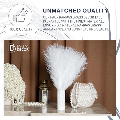 Artificial 17 Inch White Pampas Grass Bouquet - Faux Pampas Grass White for Centerpiece Table Decor - Ideal Vase Filler for Boho Chic Home, Wedding Decorations & Mother's Day in Kuwait