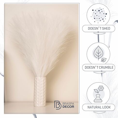 Artificial 17 Inch White Pampas Grass Bouquet - Faux Pampas Grass White for Centerpiece Table Decor - Ideal Vase Filler for Boho Chic Home, Wedding Decorations & Mother's Day in Kuwait