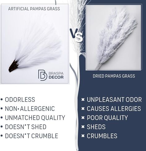 Artificial 17 Inch White Pampas Grass Bouquet - Faux Pampas Grass White for Centerpiece Table Decor - Ideal Vase Filler for Boho Chic Home, Wedding Decorations & Mother's Day in Kuwait