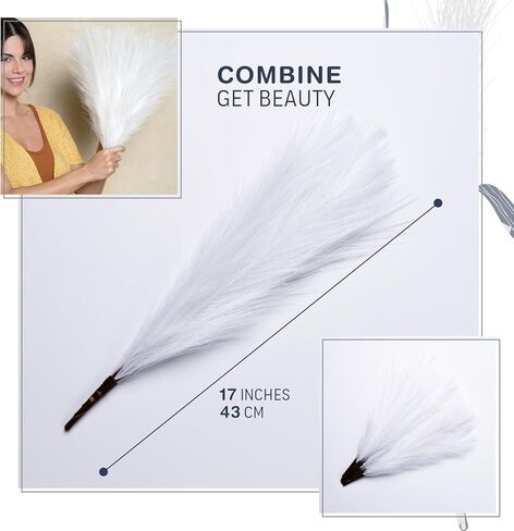 Artificial 17 Inch White Pampas Grass Bouquet - Faux Pampas Grass White for Centerpiece Table Decor - Ideal Vase Filler for Boho Chic Home, Wedding Decorations & Mother's Day in Kuwait