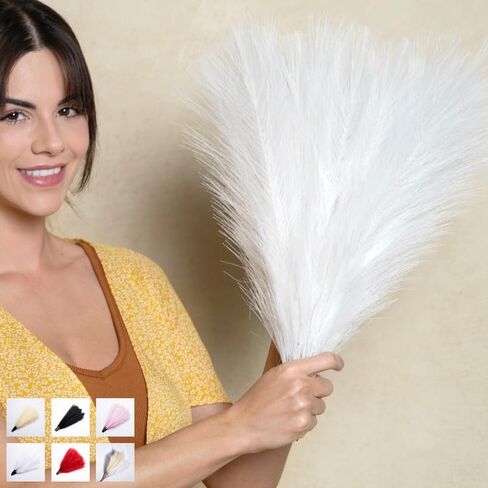 Artificial 17 Inch White Pampas Grass Bouquet - Faux Pampas Grass White for Centerpiece Table Decor - Ideal Vase Filler for Boho Chic Home, Wedding Decorations & Mother's Day in Kuwait