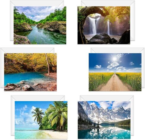 Breathtaking Landscape Note Card Pack / 36 Nature All Occasion Greeting Cards With White Envelopes Set / 6 Colorful Outdoor Scenery Designs / 3 1/2" x 4 7/8" All Occasion Sympathy Cards in Saudi Arabia