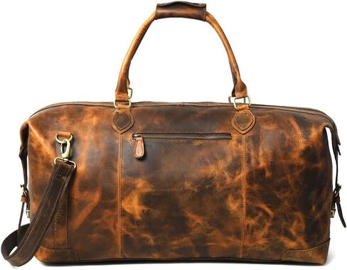 GRATLIN Leather Duffel Bags for Men and Women 24 Inch | Full Grain Leather Travel Overnight Weekend Duffle Bag | Carry On Garment Mens Holdall Bag for Gym Sports | Vintage Classic Cabin Luggage Bag in Kuwait