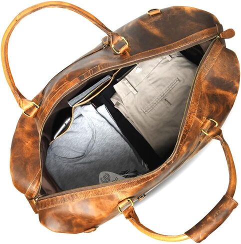 GRATLIN Leather Duffel Bags for Men and Women 24 Inch | Full Grain Leather Travel Overnight Weekend Duffle Bag | Carry On Garment Mens Holdall Bag for Gym Sports | Vintage Classic Cabin Luggage Bag in Kuwait