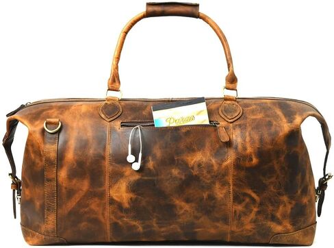 GRATLIN Leather Duffel Bags for Men and Women 24 Inch | Full Grain Leather Travel Overnight Weekend Duffle Bag | Carry On Garment Mens Holdall Bag for Gym Sports | Vintage Classic Cabin Luggage Bag in Kuwait
