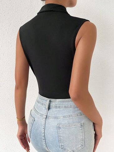 OYOANGLE Women's Elegant Sleeveless V Neck Shawl Collar Wrap Front Work Office Bodysuit Top in Saudi Arabia