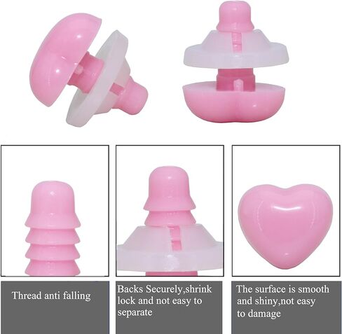 ARTCXC 50Pcs 15mm Black Love Heart Shape Safety Eyes Solid Plastic Safety Eyes Noses with Washers for DIY of Puppet, Bear Crafts, Plush Animal Doll Making Supplies in Kuwait