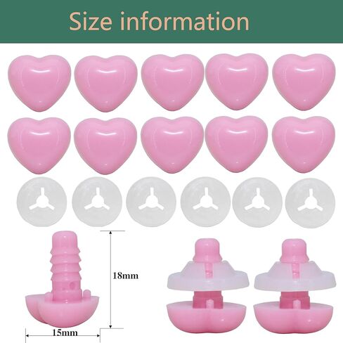 ARTCXC 50Pcs 15mm Black Love Heart Shape Safety Eyes Solid Plastic Safety Eyes Noses with Washers for DIY of Puppet, Bear Crafts, Plush Animal Doll Making Supplies in Kuwait