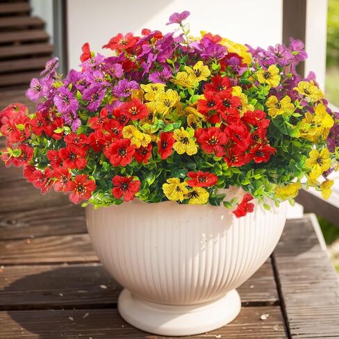 12 PCS Fake Greenery Shrubs Faux Flowers Plants Plastic Flowers for Decoration Colorful Silk Flowers with Eucalyptus Leaf Likely Artificial Eucalyptus Branches(Red, Purple, Yellow) in Saudi Arabia