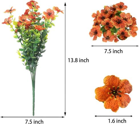 12 PCS Fake Greenery Shrubs Faux Flowers Plants Plastic Flowers for Decoration Colorful Silk Flowers with Eucalyptus Leaf Likely Artificial Eucalyptus Branches(Red, Purple, Yellow) in Saudi Arabia