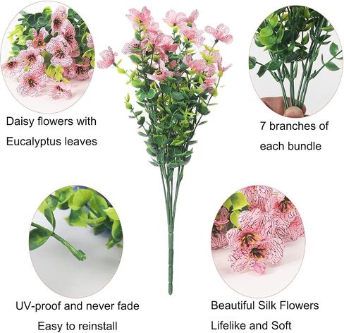 12 PCS Fake Greenery Shrubs Faux Flowers Plants Plastic Flowers for Decoration Colorful Silk Flowers with Eucalyptus Leaf Likely Artificial Eucalyptus Branches(Red, Purple, Yellow) in Saudi Arabia
